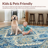 Ultra Soft Area Rug, Non Slip, Stain Resistant, Washable Area Rugs for Living Room, Bedroom, Rustic Striped Patterned Aesthetic(Blue)