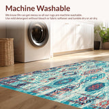 Ultra Soft Area Rug, Non Slip, Stain Resistant, Washable Area Rugs for Living Room, Bedroom, Stylish Waterproof Area with Geometric Medallion in Turquoise and Coral(Blue)