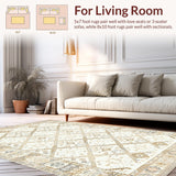 Ultra Soft Area Rug, Non Slip, Stain Resistant, Washable Area Rugs for Living Room, Bedroom, Rustic Ogee Design with Tassels(Beige)