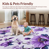 Ultra Soft Area Rug, Non Slip, Stain Resistant, Washable Area Rugs for Living Room, Bedroom, Feminine Round Floral Charm(Purple)
