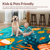 Ultra Soft Area Rug, Non Slip, Stain Resistant, Washable Area Rugs for Living Room, Bedroom, Playful Oceanic Animal Design(Blue)