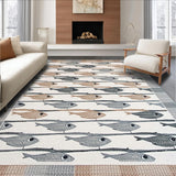 Contemporary Gray Brown Fish Motif(Beige)