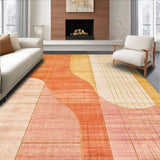 Ultra Soft Area Rug, Non Slip, Stain Resistant, Washable Area Rugs for Living Room, Bedroom, Elegant Peach and Gold Contemporary Floor Covering With Abstract Linear Motifs(Orange)