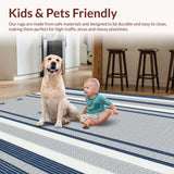 Ultra Soft Area Rug, Non Slip, Stain Resistant, Washable Area Rugs for Living Room, Bedroom, Nautical Blue Striped Elegance(Gray)