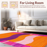 Ultra Soft Area Rug, Non Slip, Stain Resistant, Washable Area Rugs for Living Room, Bedroom, Colorful Contemporary Ethnic Fusion(Orange)