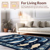 Ultra Soft Area Rug, Non Slip, Stain Resistant, Washable Area Rugs for Living Room, Bedroom, Rustic Marine Whimsical Pattern(Blue)