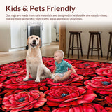 Ultra Soft Area Rug, Non Slip, Stain Resistant, Washable Area Rugs for Living Room, Bedroom, Chic Modern Rose Motif(Red)