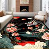 Ultra Soft Area Rug, Non Slip, Stain Resistant, Washable Area Rugs for Living Room, Bedroom, Vibrant Asian Inspired Motif(Black)