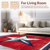 Ultra Soft Area Rug, Non Slip, Stain Resistant, Washable Area Rugs for Living Room, Bedroom, Rustic Vintage Star Emblem(Red)