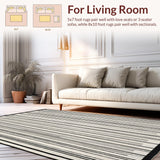 Ultra Soft Area Rug, Non Slip, Stain Resistant, Washable Area Rugs for Living Room, Bedroom, Monochrome Linear Weave Rug with Bold Striped Geometry and Black White Contrast(Black)