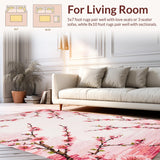 Ultra Soft Area Rug, Non Slip, Stain Resistant, Washable Area Rugs for Living Room, Bedroom, Serene Minimalist Cherry Blossom Style(Pink)