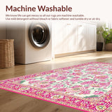 Ultra Soft Area Rug, Non Slip, Stain Resistant, Washable Area Rugs for Living Room, Bedroom, Whimsical Pink & Green Floral Fusion(White)