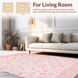 Ultra Soft Area Rug, Non Slip, Stain Resistant, Washable Area Rugs for Living Room, Bedroom, Luxe Contemporary Curved Shapes(Pink)