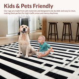 Ultra Soft Area Rug, Non Slip, Stain Resistant, Washable Area Rugs for Living Room, Bedroom, Monochrome Linear Weave Rug with Bold Alternating Stripes and Contrast(Black)