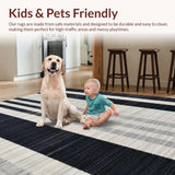 Ultra Soft Area Rug, Non Slip, Stain Resistant, Washable Area Rugs for Living Room, Bedroom, Sleek Striped Runner with Alternating Narrow and Wide Black White Bands(Black)