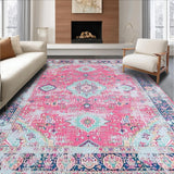 Ultra Soft Area Rug, Non Slip, Stain Resistant, Washable Area Rugs for Living Room, Bedroom, Cozy Warm-Toned Lattice Design(Pink)