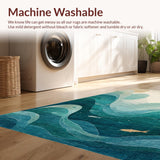 Ultra Soft Area Rug, Non Slip, Stain Resistant, Washable Area Rugs for Living Room, Bedroom, Whale and Octopus Themed Runner Rug with Tranquil Oceanic Swirls and Fish Motifs(Blue)