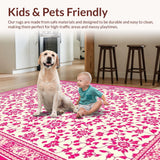 Ultra Soft Area Rug, Non Slip, Stain Resistant, Washable Area Rugs for Living Room, Bedroom, Playful Circular Flower Arrangement(Ivory)