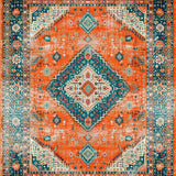 Ultra Soft Area Rug, Non Slip, Stain Resistant, Washable Area Rugs for Living Room, Bedroom, Rustic Teal Floral Motif Charm(Orange)