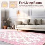 Ultra Soft Area Rug, Non Slip, Stain Resistant, Washable Area Rugs for Living Room, Bedroom, Stylish Soft-Toned Floral Elegance(White)