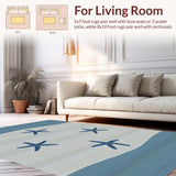Ultra Soft Area Rug, Non Slip, Stain Resistant, Washable Area Rugs for Living Room, Bedroom, Coastal Starfish Striped Elegance(Blue)