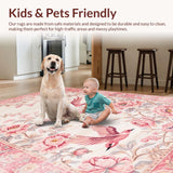 Ultra Soft Area Rug, Non Slip, Stain Resistant, Washable Area Rugs for Living Room, Bedroom, Elegant Rustic Flower Accents(Pink)