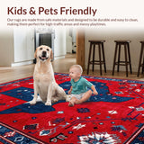 Ultra Soft Area Rug, Non Slip, Stain Resistant, Washable Area Rugs for Living Room, Bedroom, Vibrant Americana Textured Design(Red)