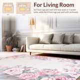 Ultra Soft Area Rug, Non Slip, Stain Resistant, Washable Area Rugs for Living Room, Bedroom, Modern Abstract Flower Fusion(Ivory)