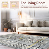 Ultra Soft Area Rug, Non Slip, Stain Resistant, Washable Area Rugs for Living Room, Bedroom, Sleek Geometric Grey Tones(Gray)