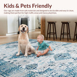 Ultra Soft Area Rug, Non Slip, Stain Resistant, Washable Area Rugs for Living Room, Bedroom, Luxurious Light Blue Organic Pattern(Blue)