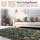 Ultra Soft Area Rug, Non Slip, Stain Resistant, Washable Area Rugs for Living Room, Bedroom, Vintage Floral Medallion Arrangement(Green)