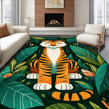 Ultra Soft Area Rug, Non Slip, Stain Resistant, Washable Area Rugs for Living Room, Bedroom, Whimsical Green Tiger Print Artistry(Orange)