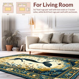 Ultra Soft Area Rug, Non Slip, Stain Resistant, Washable Area Rugs for Living Room, Bedroom, Rustic Ocean Wave Motif(Gold)
