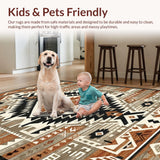 Ultra Soft Area Rug, Non Slip, Stain Resistant, Washable Area Rugs for Living Room, Bedroom, Tribal Textured Earthy Palette(Brown)