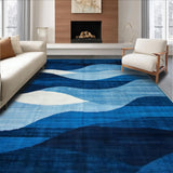 Ultra Soft Area Rug, Non Slip, Stain Resistant, Washable Area Rugs for Living Room, Bedroom, Contemporary Abstract Curved Design(Blue)
