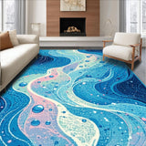 Ultra Soft Area Rug, Non Slip, Stain Resistant, Washable Area Rugs for Living Room, Bedroom, Serene Coastal Bubble Pattern(Blue)