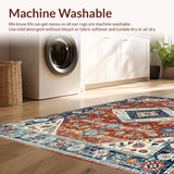 Ultra Soft Area Rug, Non Slip, Stain Resistant, Washable Area Rugs for Living Room, Bedroom, Elegant Distressed Medallion Design(Red)