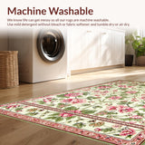 Ultra Soft Area Rug, Non Slip, Stain Resistant, Washable Area Rugs for Living Room, Bedroom, Artful Seasonal Floral Composition(Ivory)