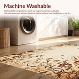 Ultra Soft Area Rug, Non Slip, Stain Resistant, Washable Area Rugs for Living Room, Bedroom, Countryside Collection Rustic Floral Medley Design(Beige)