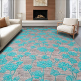 Ultra Soft Area Rug, Non Slip, Stain Resistant, Washable Area Rugs for Living Room, Bedroom, Modern Gray Watercolor Botanical Motif(Turquoise)