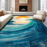 Ultra Soft Area Rug, Non Slip, Stain Resistant, Washable Area Rugs for Living Room, Bedroom, Sunrise Surf Rug Showcasing Radiant Waves and Minimalist Board Graphics(Blue)