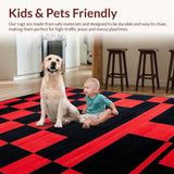 Ultra Soft Area Rug, Non Slip, Stain Resistant, Washable Area Rugs for Living Room, Bedroom, Chic Monochrome Checkered Layout(Red)