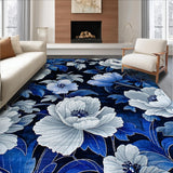 Ultra Soft Area Rug, Non Slip, Stain Resistant, Washable Area Rugs for Living Room, Bedroom, Midnight Bloom Abstract Floral Design Rug for Home Decor(Blue)