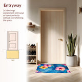 Ultra Soft Area Rug, Non Slip, Stain Resistant, Washable Area Rugs for Living Room, Bedroom, Vibrant Tropical Floral Motif(Blue)