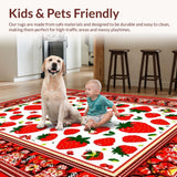 Ultra Soft Area Rug, Non Slip, Stain Resistant, Washable Area Rugs for Living Room, Bedroom, Joyful Springtime Fruit and Bee Fusion(Red)