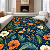 Ultra Soft Area Rug, Non Slip, Stain Resistant, Washable Area Rugs for Living Room, Bedroom, Chic Floral Fusion Elements(Blue)