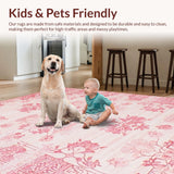 Ultra Soft Area Rug, Non Slip, Stain Resistant, Washable Area Rugs for Living Room, Bedroom, Enchanting Dreamy Floral Motifs(Pink)