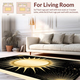 Ultra Soft Area Rug, Non Slip, Stain Resistant, Washable Area Rugs for Living Room, Bedroom, Vibrant Sunburst Geometric Aesthetic(Gold)