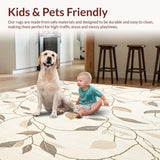 Ultra Soft Area Rug, Non Slip, Stain Resistant, Washable Area Rugs for Living Room, Bedroom, Abstract Foliage Area Round Portable for Any Deck Space(Beige)