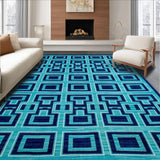 Ultra Soft Area Rug, Non Slip, Stain Resistant, Washable Area Rugs for Living Room, Bedroom, Eclectic Deep Royal Geometric Motif(Blue)
